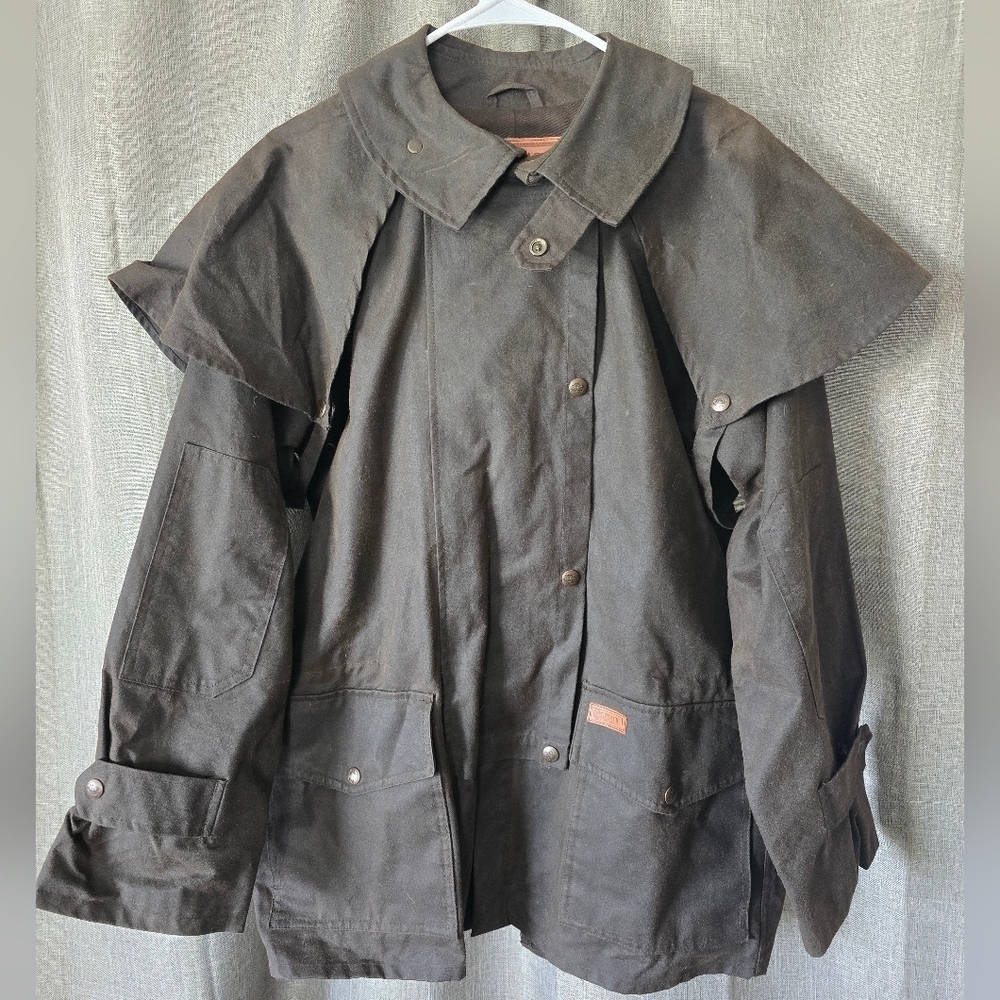 The Outback Trading Company Bush Ranger Saddle Jacket Brown Size S Oiled Vtg 90s